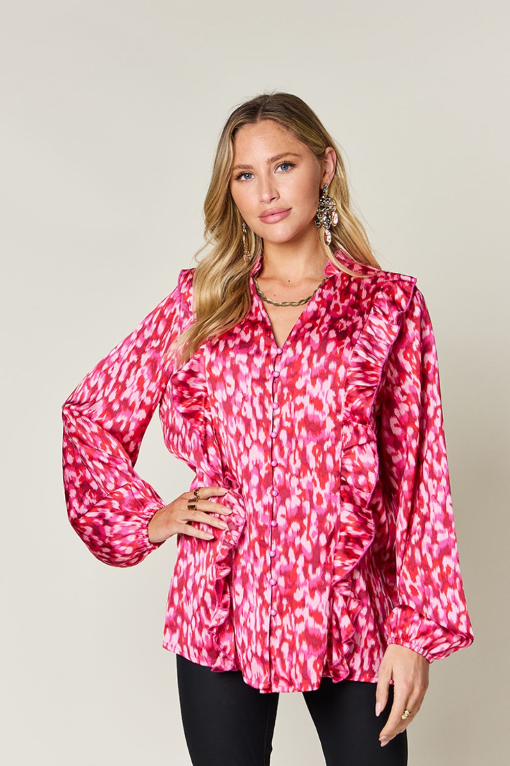 Ruffle Blouse with Balloon Sleeves
