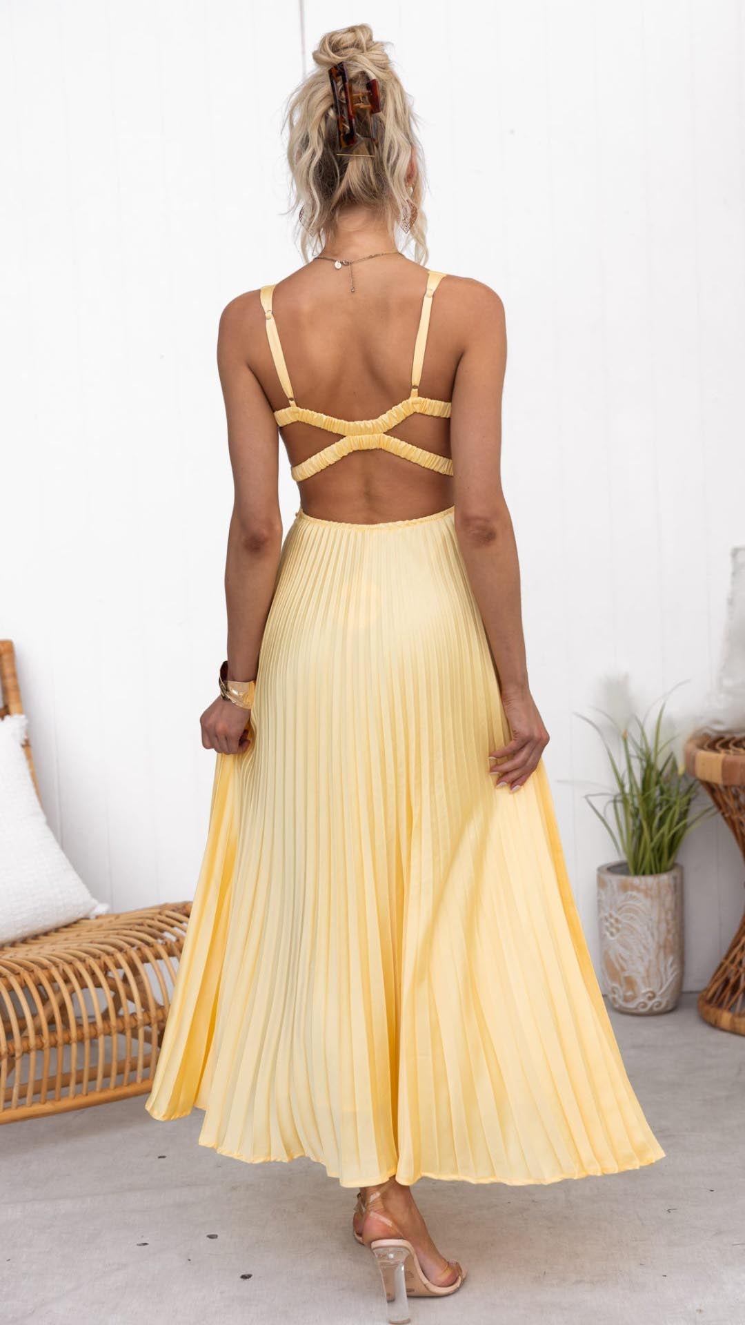 Aby - Yellow V-Neck Maxi Dress