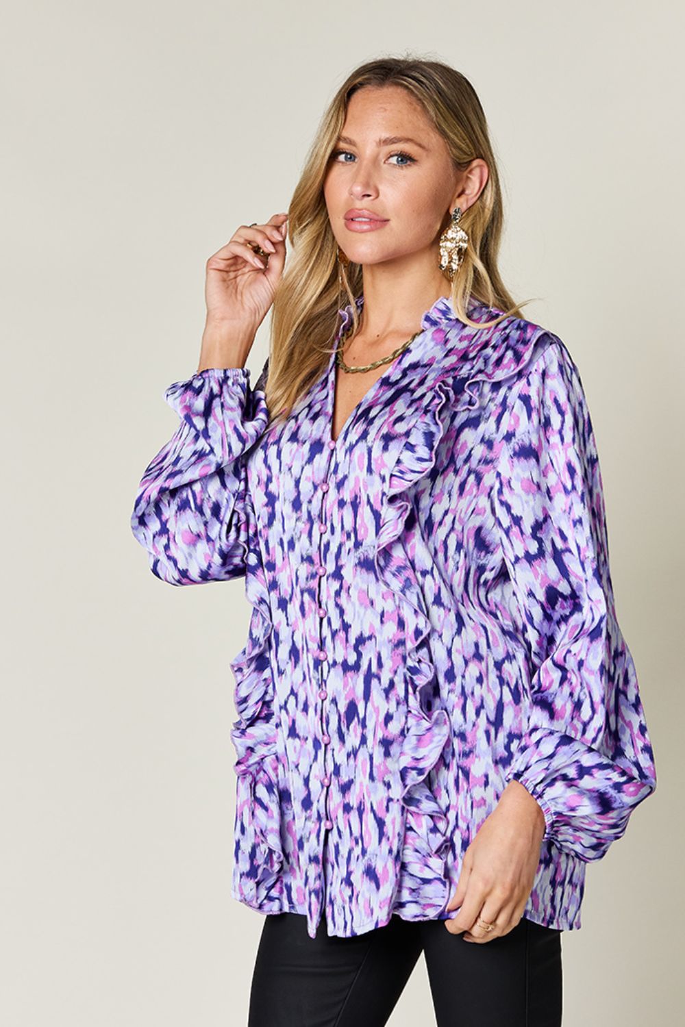 Ruffle Blouse with Balloon Sleeves