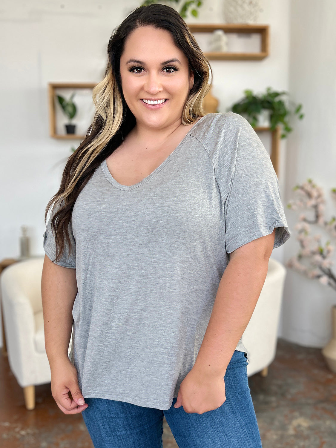 Bamboo T-Shirt with Slit and V-Neck