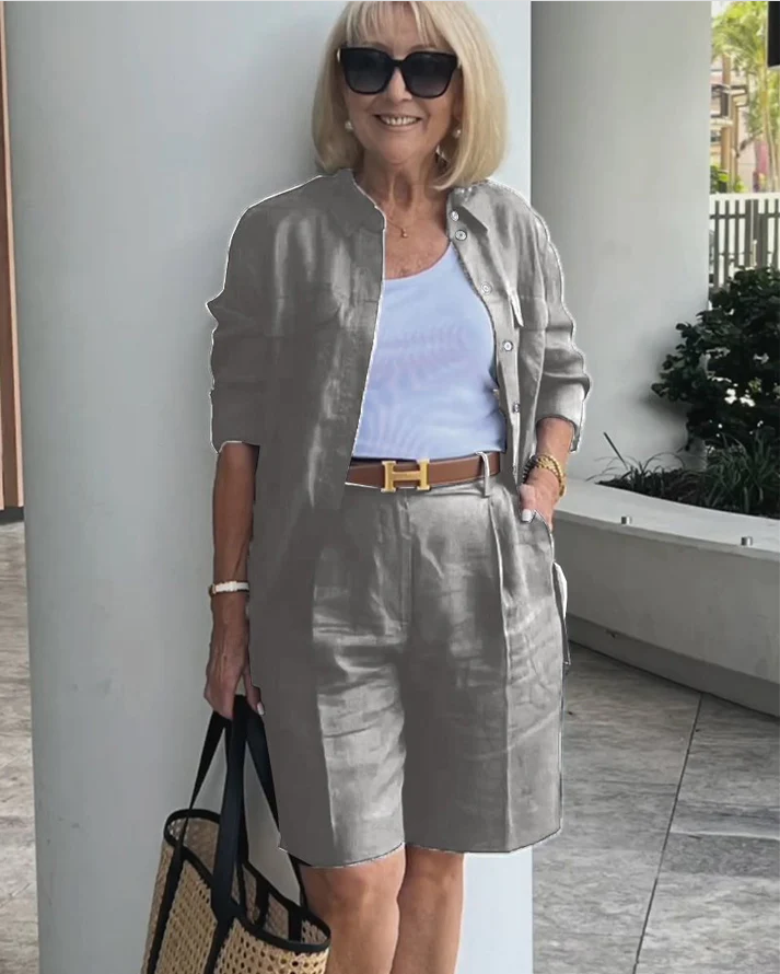 Cardigan Top & Shorts Two-Piece Set