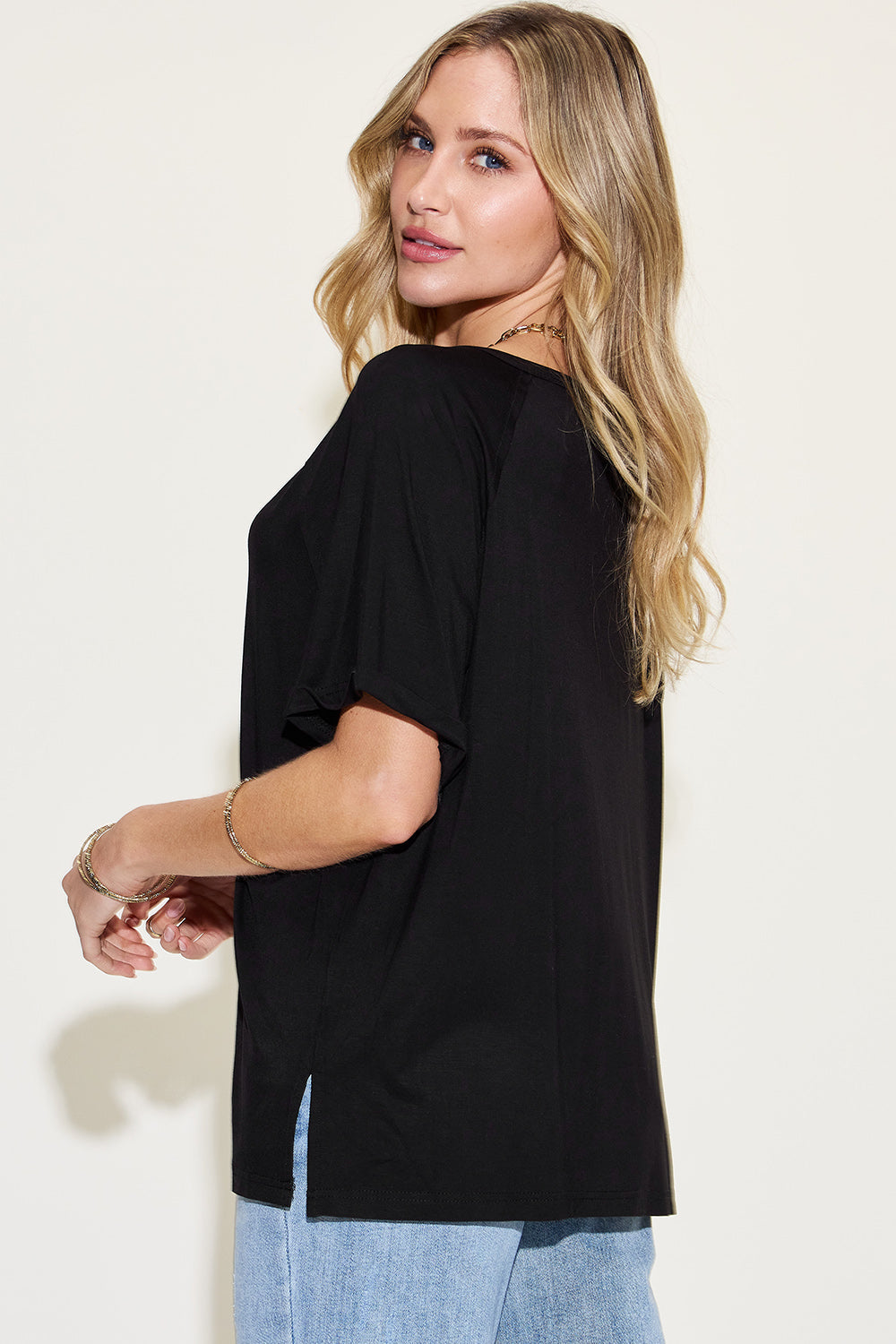 Bamboo T-Shirt with Slit and V-Neck