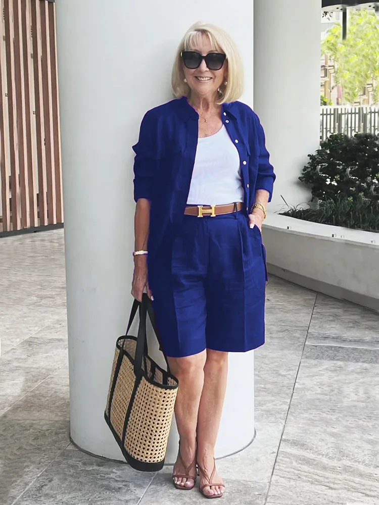 Cardigan Top & Shorts Two-Piece Set