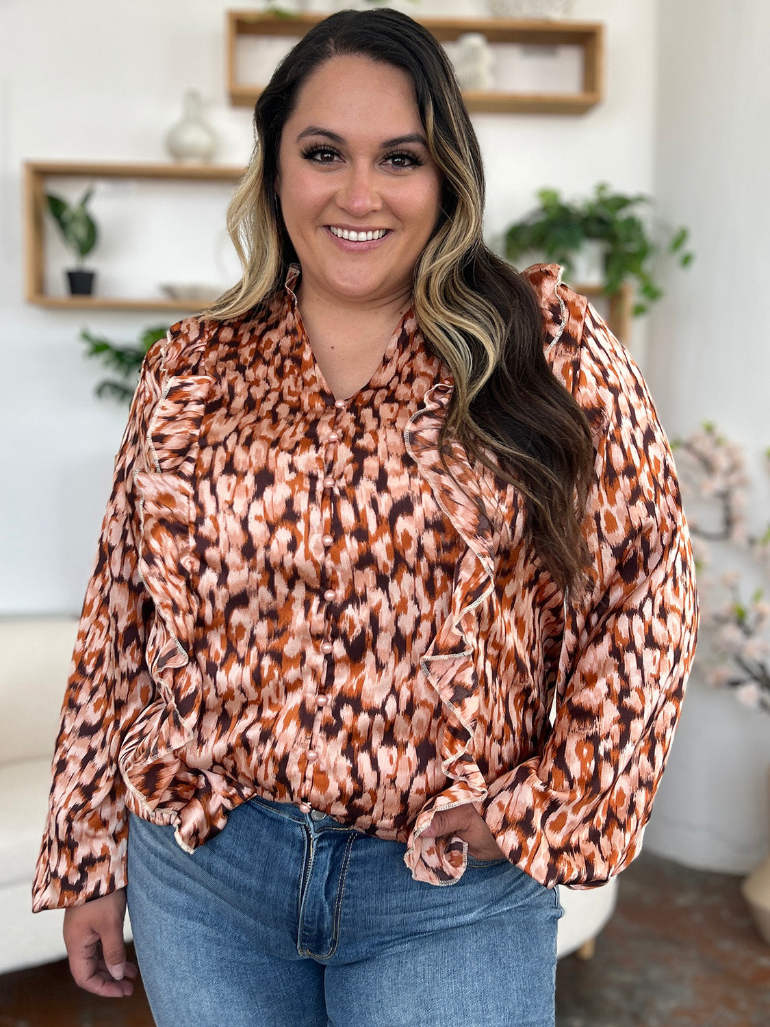 Ruffle Blouse with Balloon Sleeves
