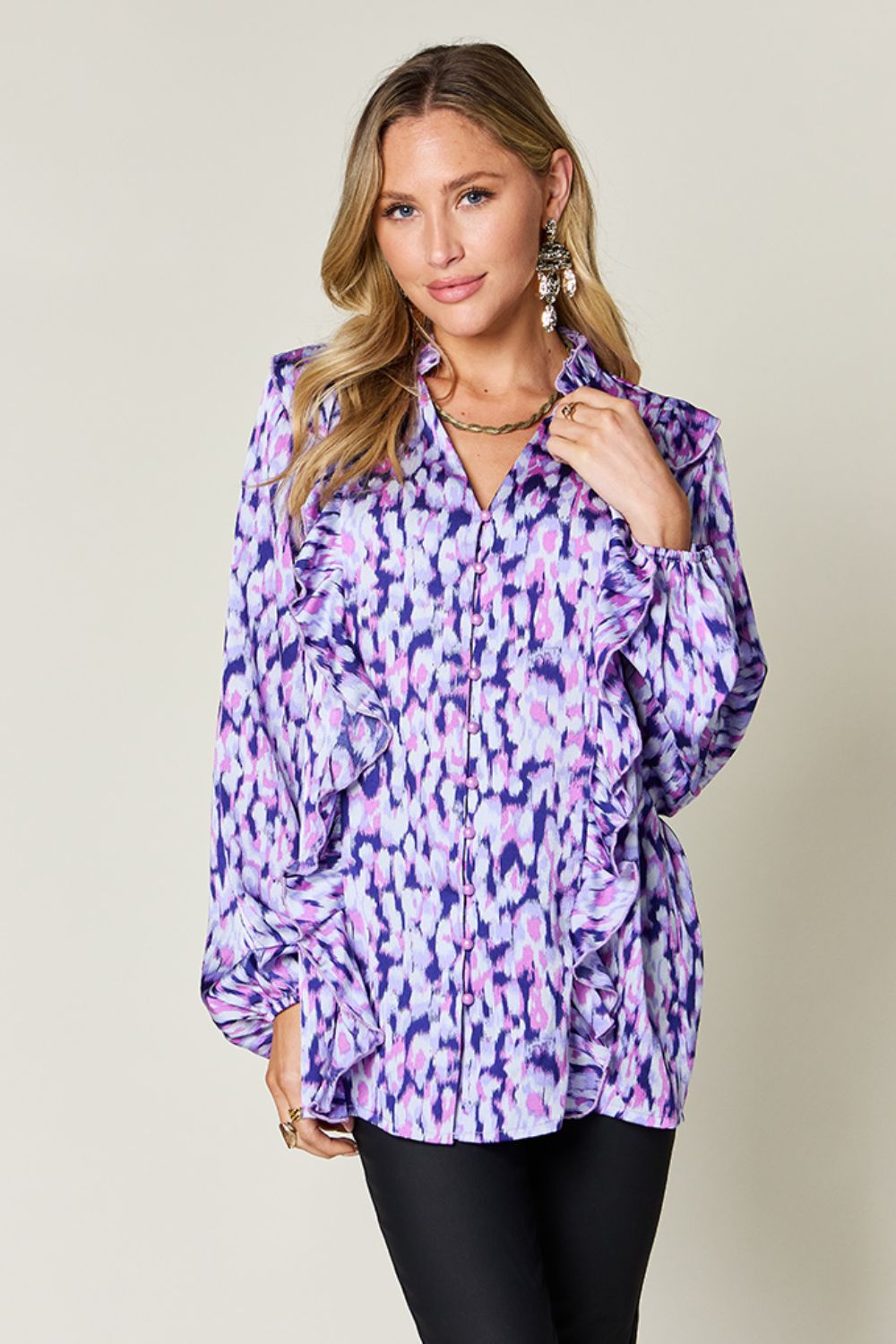 Ruffle Blouse with Balloon Sleeves