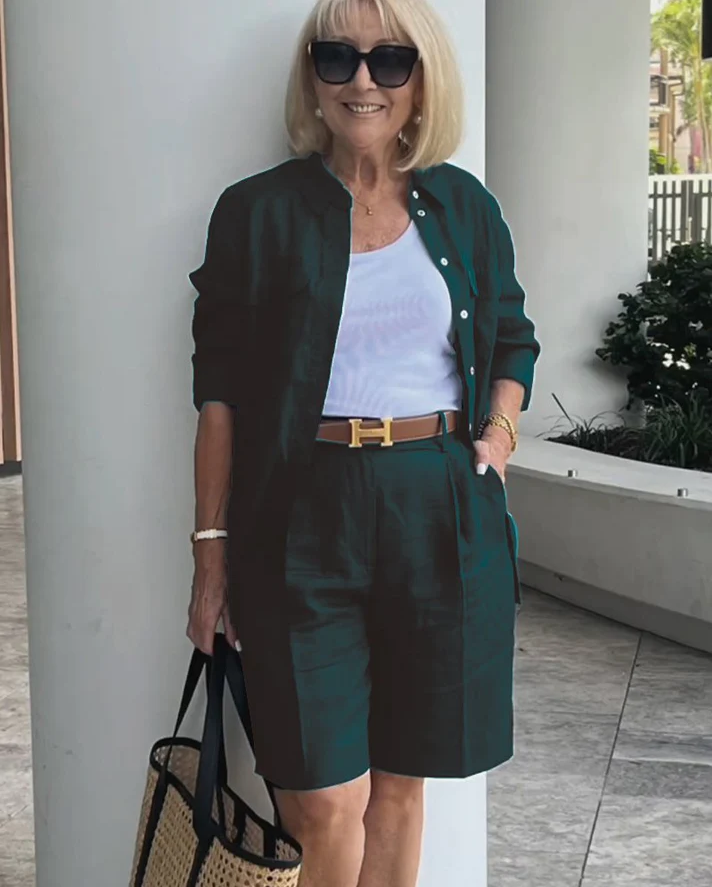 Cardigan Top & Shorts Two-Piece Set