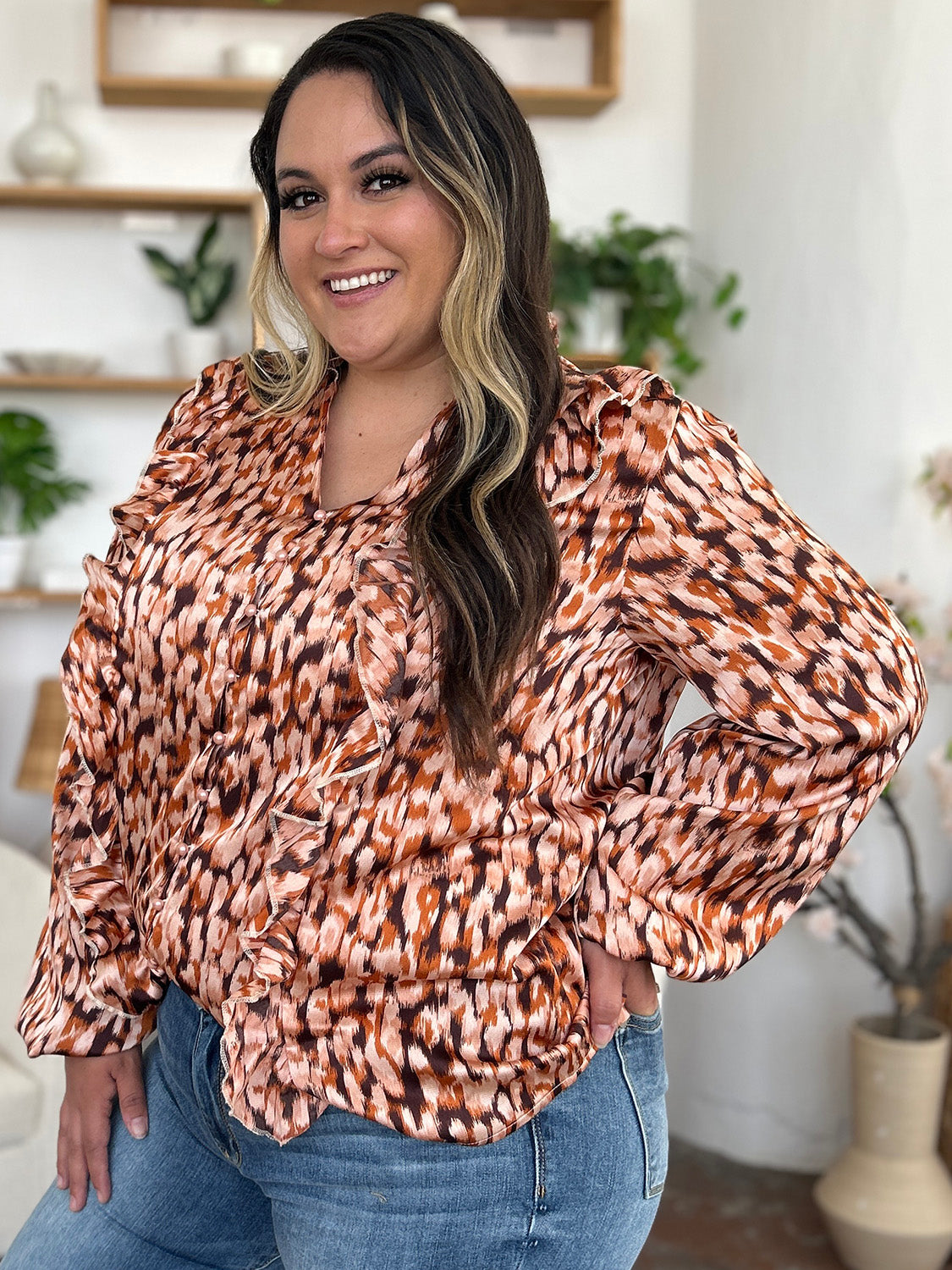 Ruffle Blouse with Balloon Sleeves