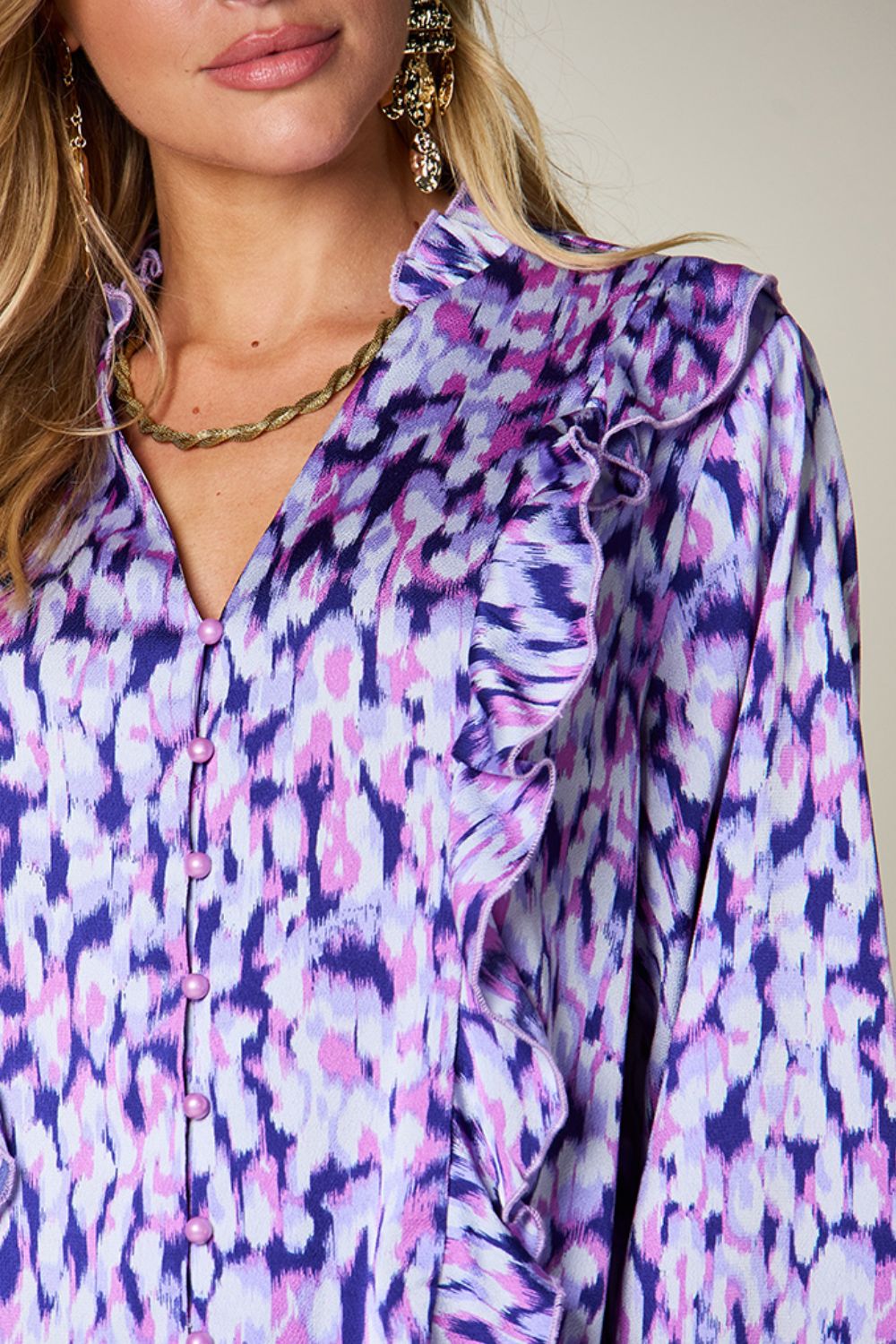 Ruffle Blouse with Balloon Sleeves