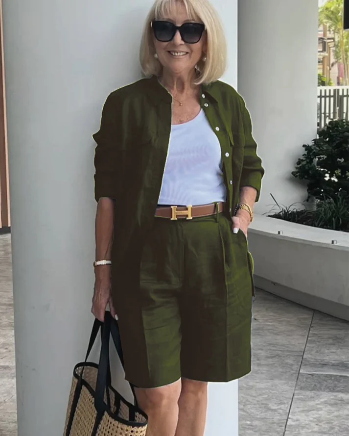 Cardigan Top & Shorts Two-Piece Set