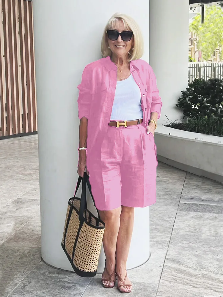 Cardigan Top & Shorts Two-Piece Set