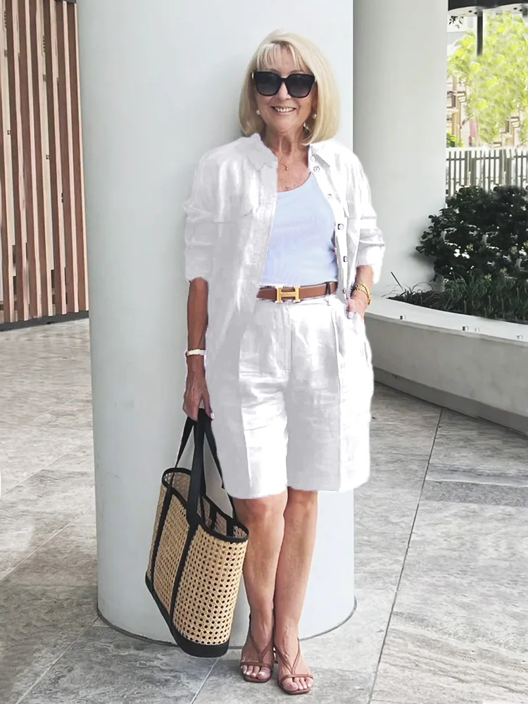 Cardigan Top & Shorts Two-Piece Set