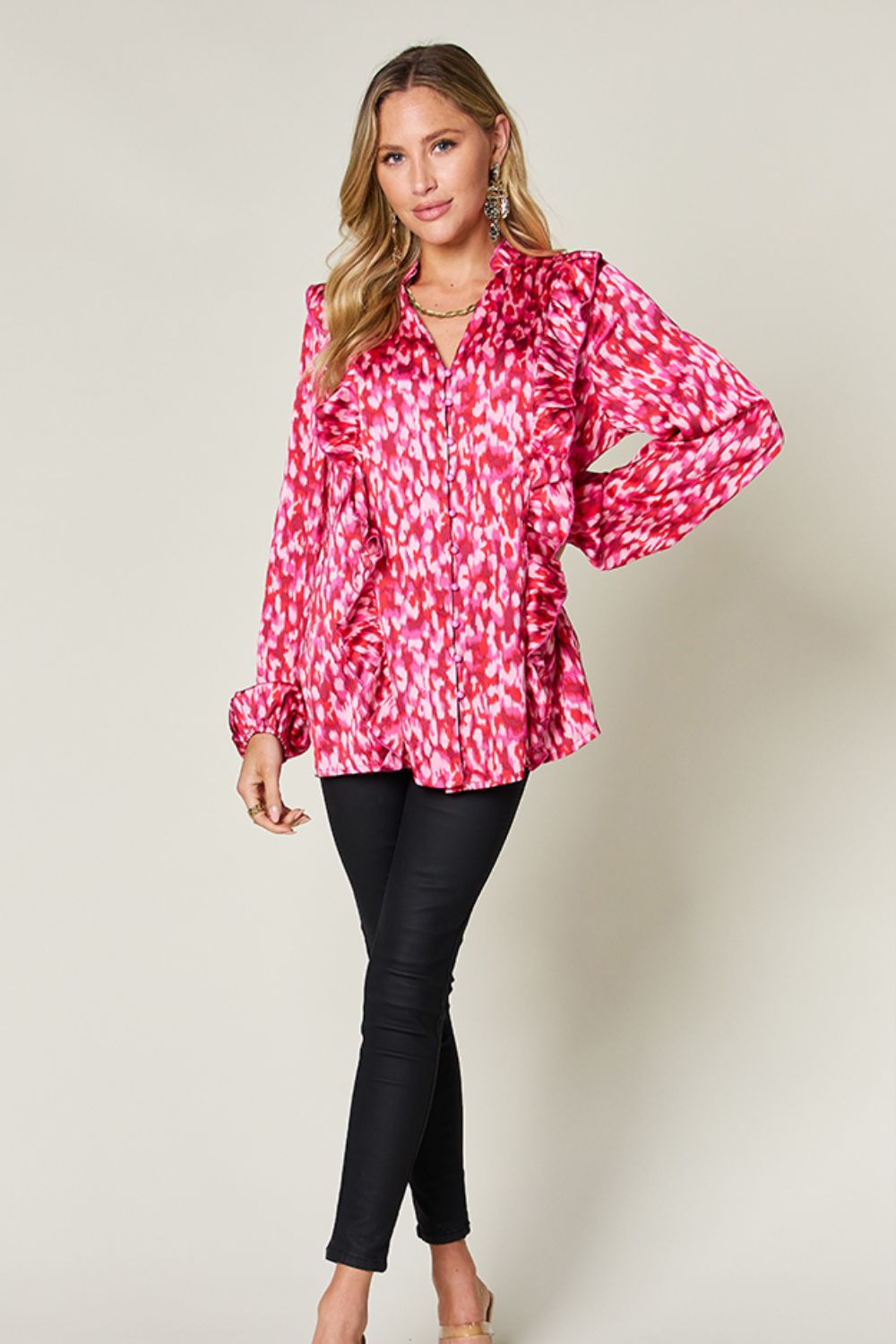Ruffle Blouse with Balloon Sleeves