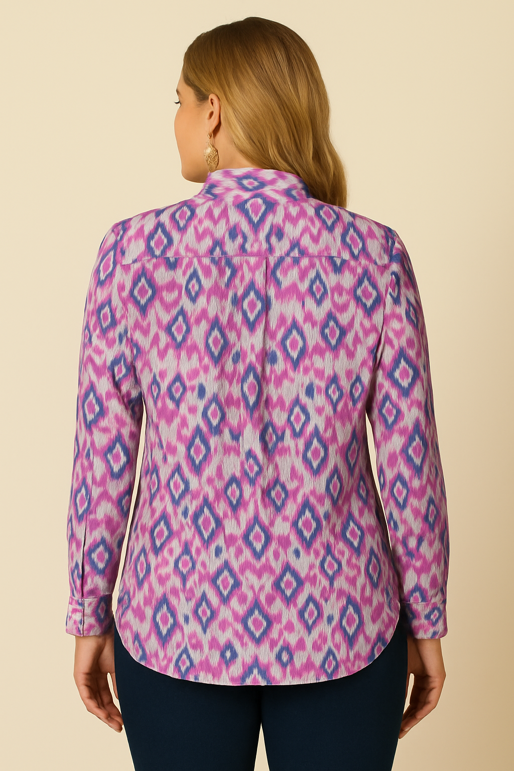 Double Take Full Size Printed Smocked Long Sleeve Blouse